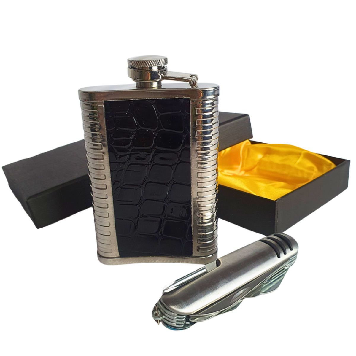 Kit Cantil Preto Inox Com Canivete Multifuncional Kit Cantil Preto Inox Com Canivete Multifuncional